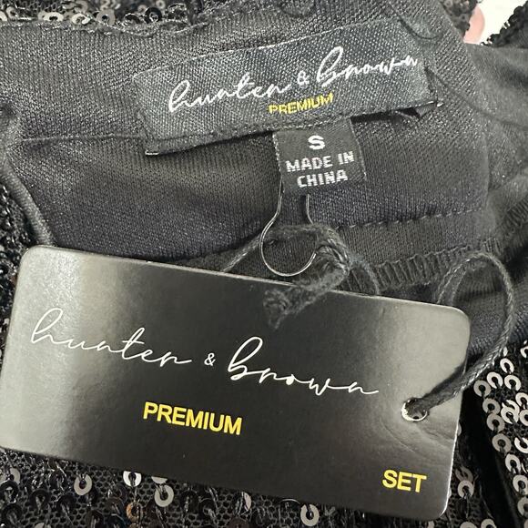 Hunter Brown Pants Women Small Black Sequin Wide Leg Sparkle Glam NYE Party Club - Picture 8 of 12